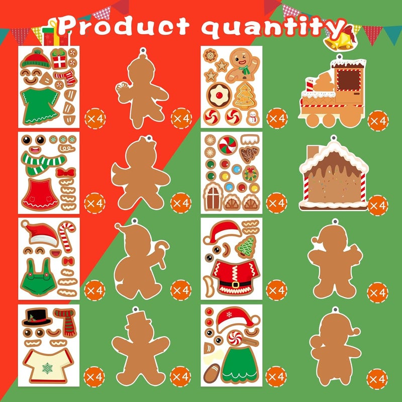 OTAITY Christmas Gingerbread Man Craft Kit for Kids, Make a Gingerbread House Hanging Ornament Sticker Kit, Christmas Party Favor Home Classroom Activity(24 Sets) - Image 5